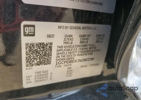 2022 Chevrolet Silverado K1500 Custom z USA, uszkodzony, nr VIN 1GCPDBEK3NZ602290